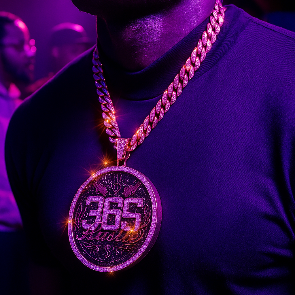 Large Jumbo "365 Hustle" 14k Gold Plated Pendant & Cuban Chain Necklace - Full Prong CZ