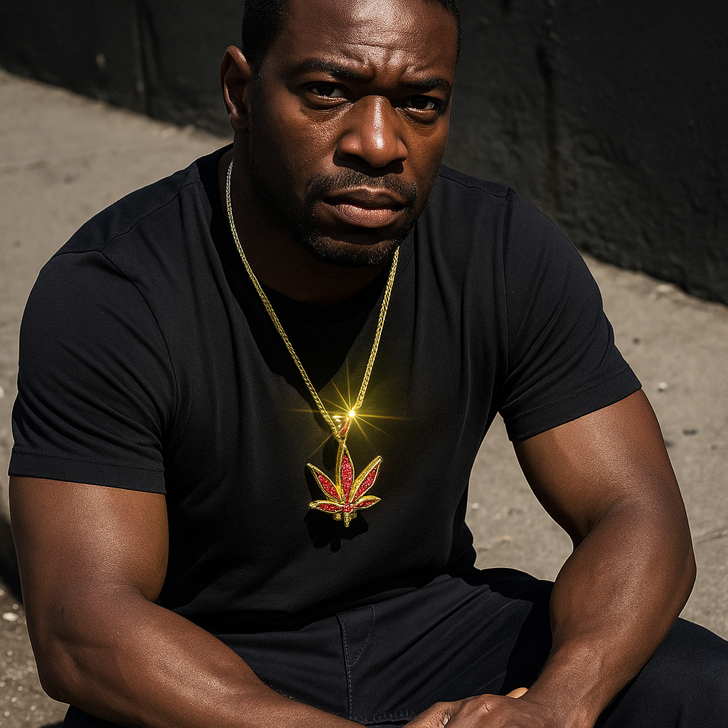 Iced Out Red Marijuana Leaf Pendant with 30" Franco Chain – 14K Gold Filled