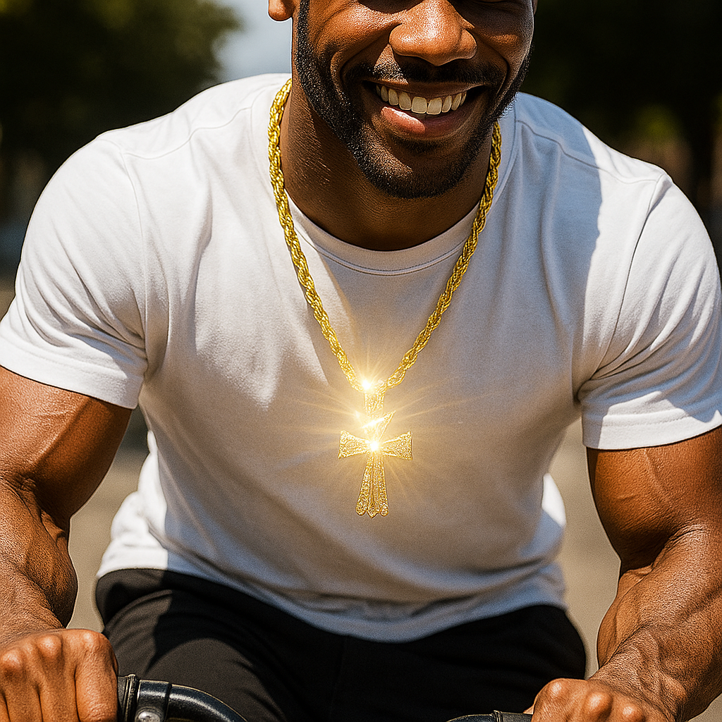 Iced Out Gold Jesus Cross Pendant with 30" Rope Chain – Hip Hop Bling