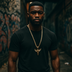 Gold Angel Necklace with Iced-Out CZ Stones & 30" 10mm Cuban Chain – 14K Gold-Plated Hip Hop Pendant