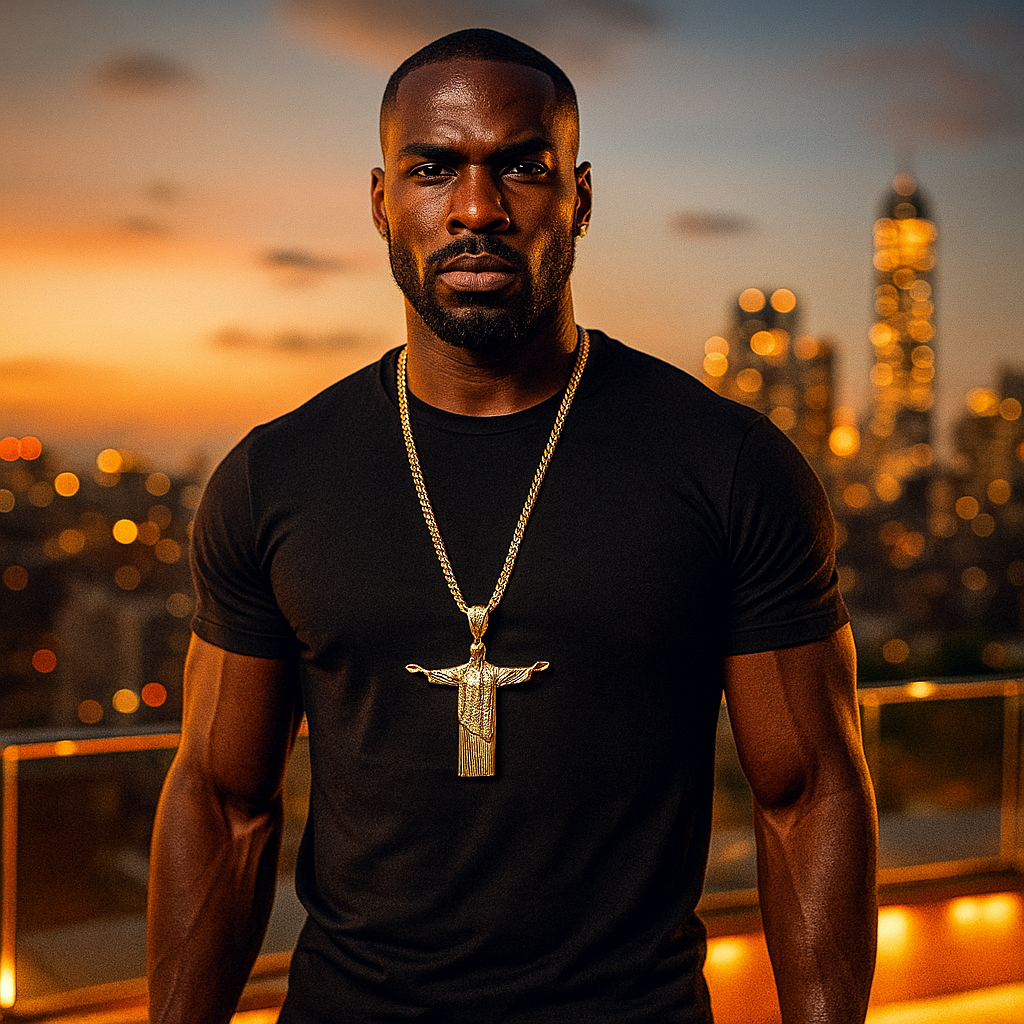 Gold Resurrection Cross Necklace with Iced-Out CZ Stones & 30" Franco Chain – 14K Gold-Plated Hip Hop Pendant