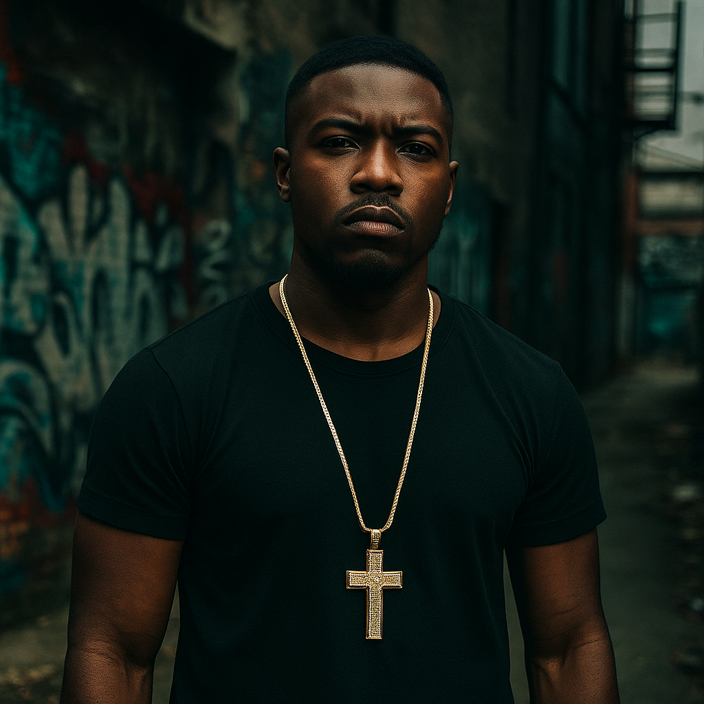 Gold Clear Cross Necklace with Iced-Out CZ Stones & 30" Franco Chain – 14K Gold-Plated Hip Hop Pendant
