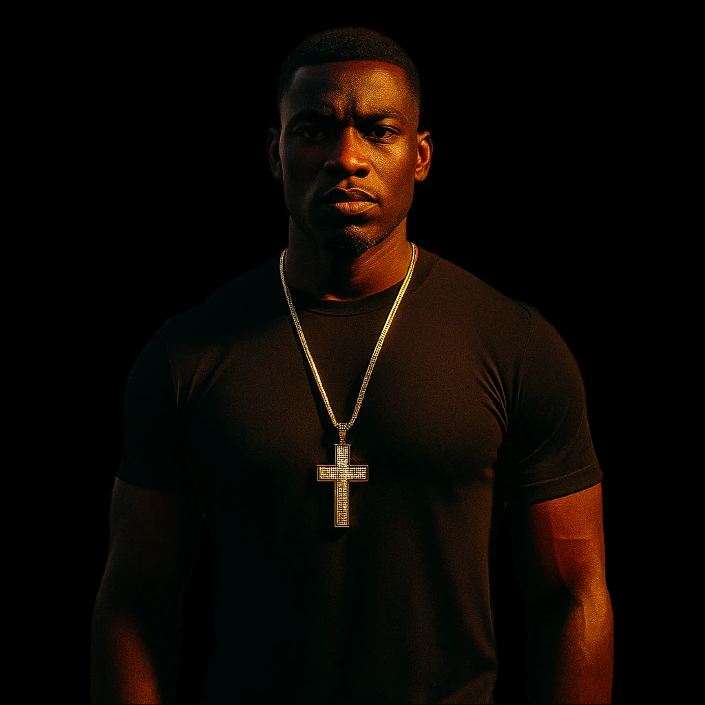 Gold Clear Cross Necklace with Iced-Out CZ Stones & 30" Franco Chain – 14K Gold-Plated Hip Hop Pendant