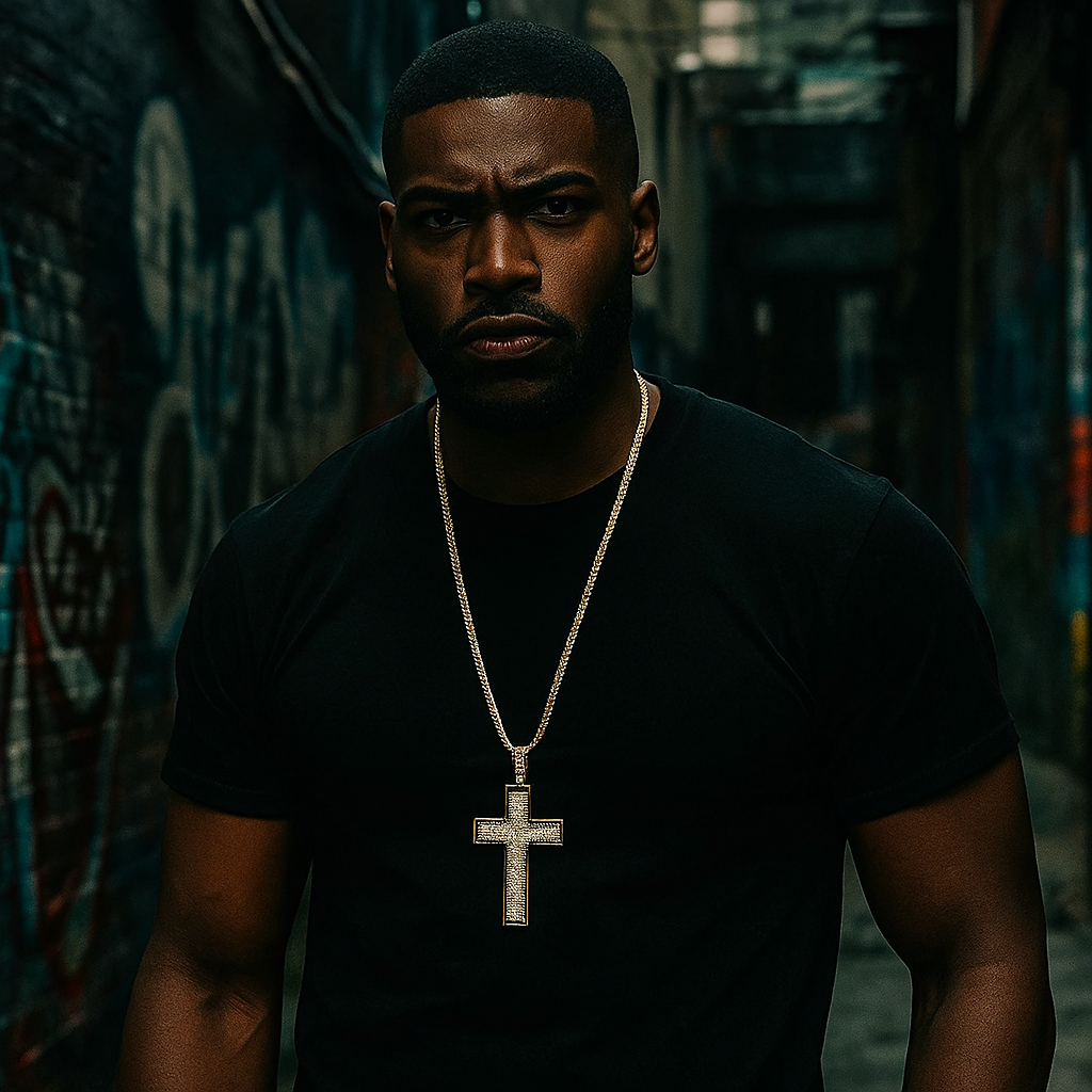 Gold Black Cross Necklace with Iced-Out CZ Stones & 30" Franco Chain – 14K Gold-Plated Hip Hop Pendant