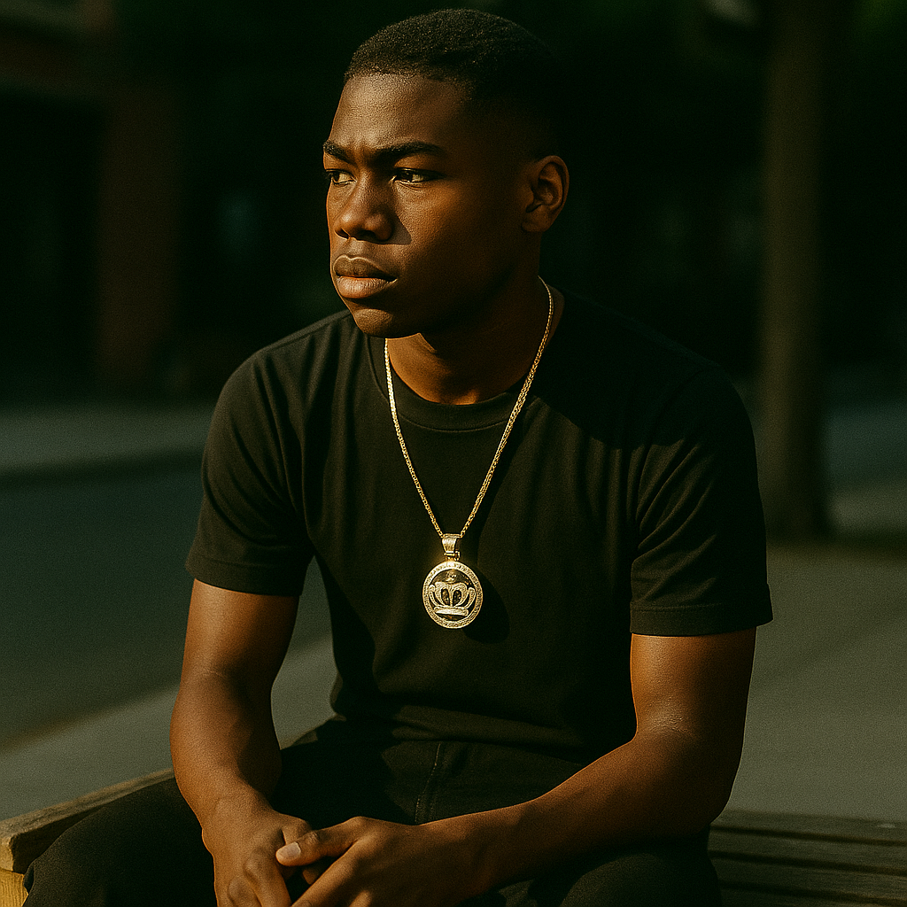 Gold Black Crown Necklace with Iced-Out CZ Stones & 30" Franco Chain – 14K Gold-Plated Hip Hop Pendant
