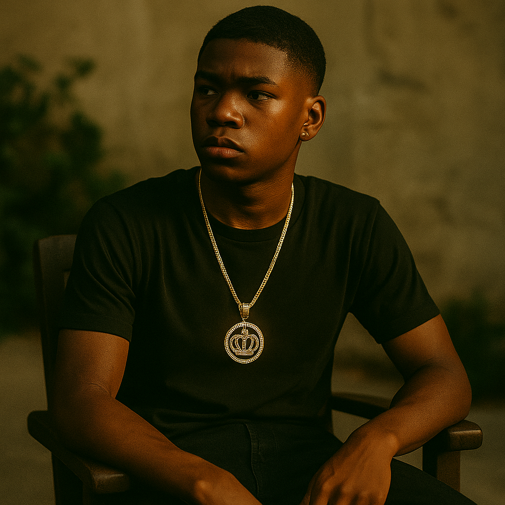 Gold Black Crown Necklace with Iced-Out CZ Stones & 30" Franco Chain – 14K Gold-Plated Hip Hop Pendant