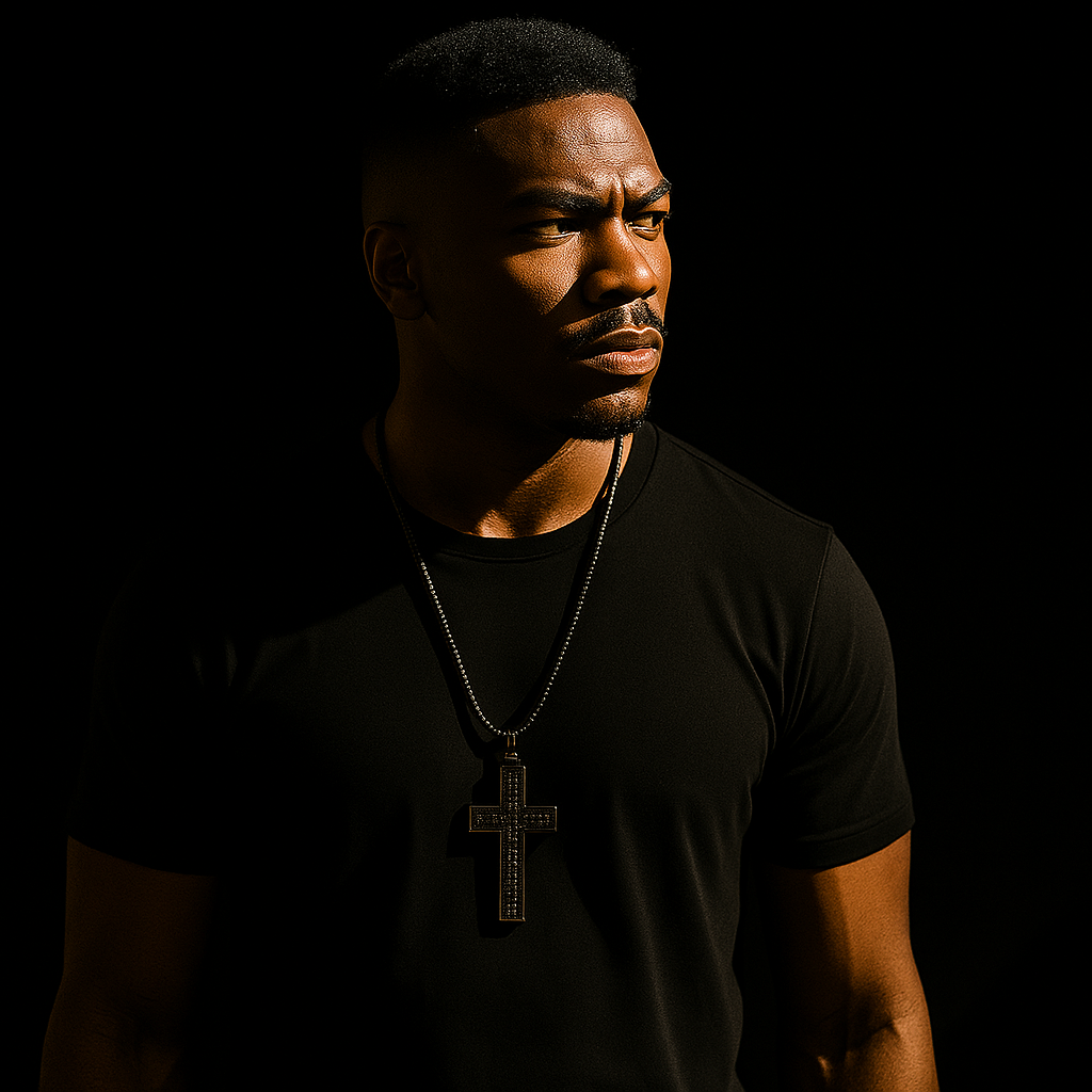 Black Dome Cross Necklace with Iced-Out Black Stones & 30" Franco Chain – Black Hip Hop Pendant