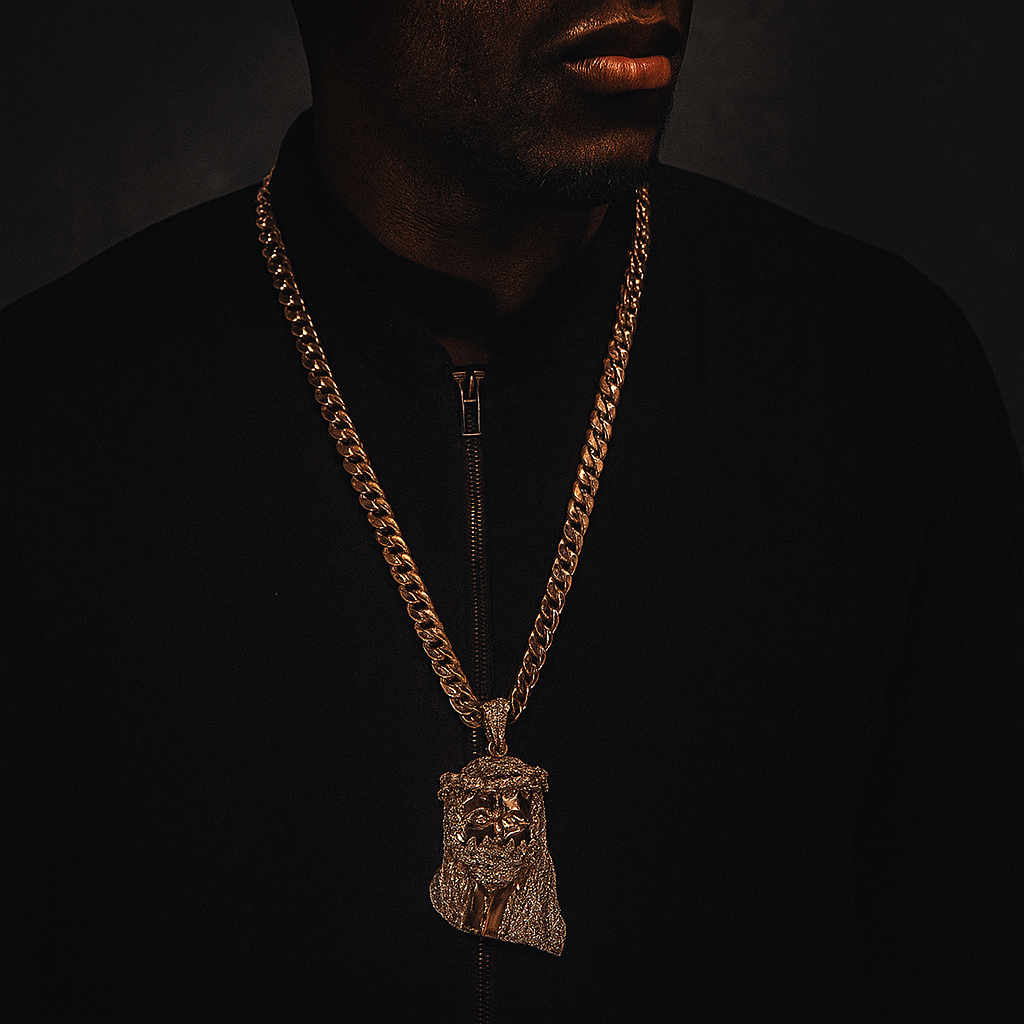 10mm Miami Cuban Link Chain with Gold Jesus Pendant – Iced Out Hip Hop Necklace