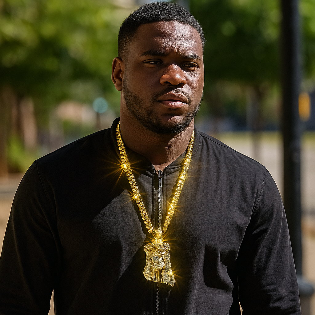 10mm Miami Cuban Link Chain with Gold Jesus Pendant – Iced Out Hip Hop Necklace