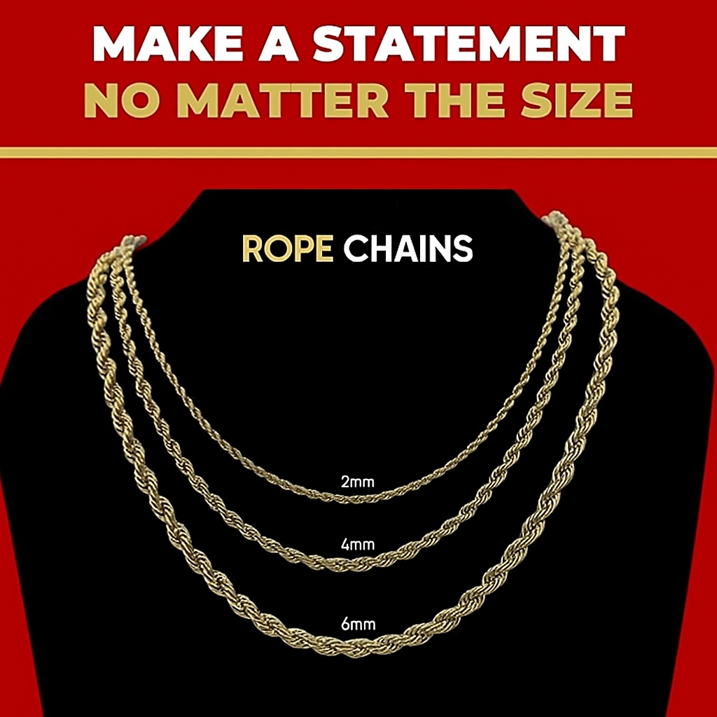 Gold Rope Chain 30" China 2-9mm