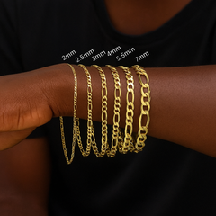 4MM/8"INCHES WIDE 14K GOLD FINISH FIGARO LINK BRACELET