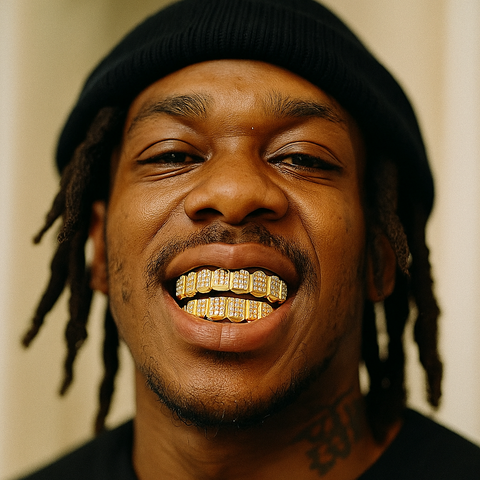 GOLD D SHAPE FULLY ICED TOP AND BOTTOM SET