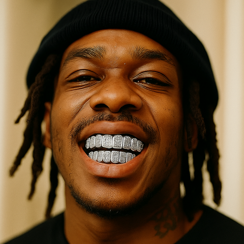 GRILLZ SET SILVER D SHAPE FULLY ICED