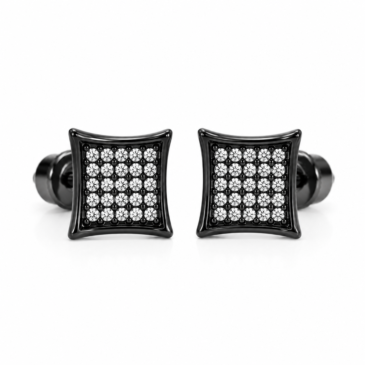 Hip Hop M Square Stud Earrings – AAA+ CZ Mounted Black-Clear Iced Out Earrings for Men & Women | Fashion Jewelry