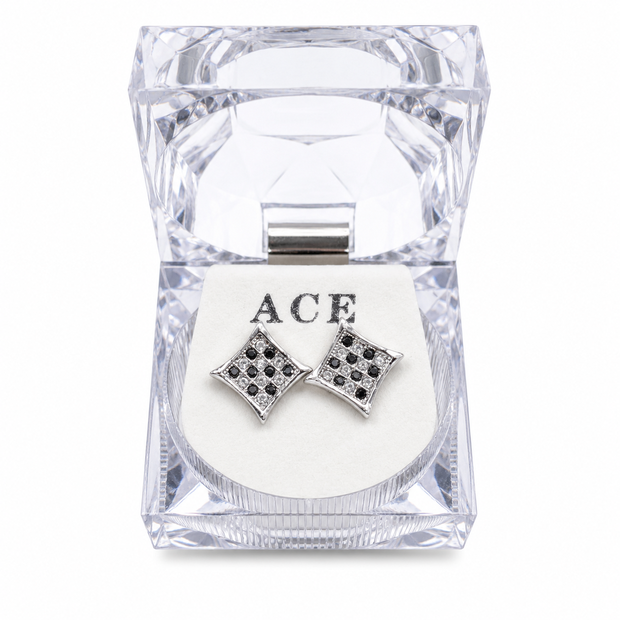Hip Hop M Square Stud Earrings – AAA+ CZ Mounted Silver-Clear-Black Iced Out Earrings for Men & Women | Fashion Jewelry