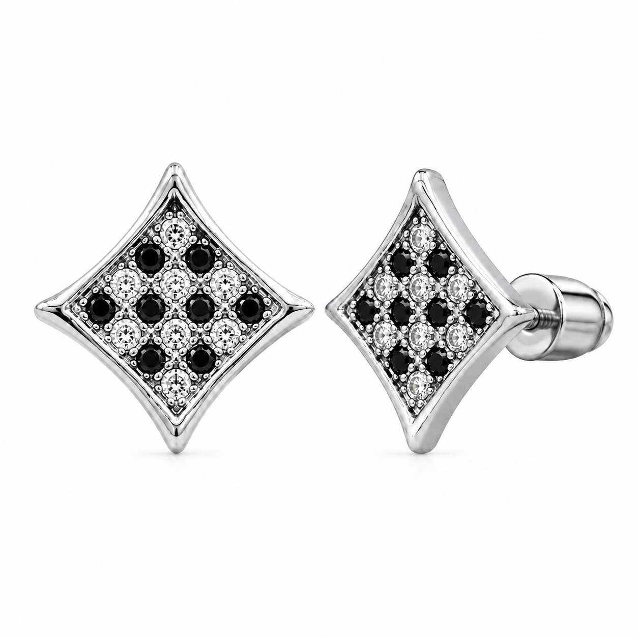 Hip Hop M Square Stud Earrings – AAA+ CZ Mounted Silver-Clear-Black Iced Out Earrings for Men & Women | Fashion Jewelry