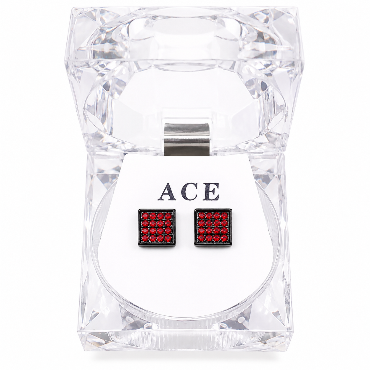 Hip Hop M Square Stud Earrings – AAA+ CZ Mounted Black-RED Iced Out Earrings for Men & Women | Fashion Jewelry