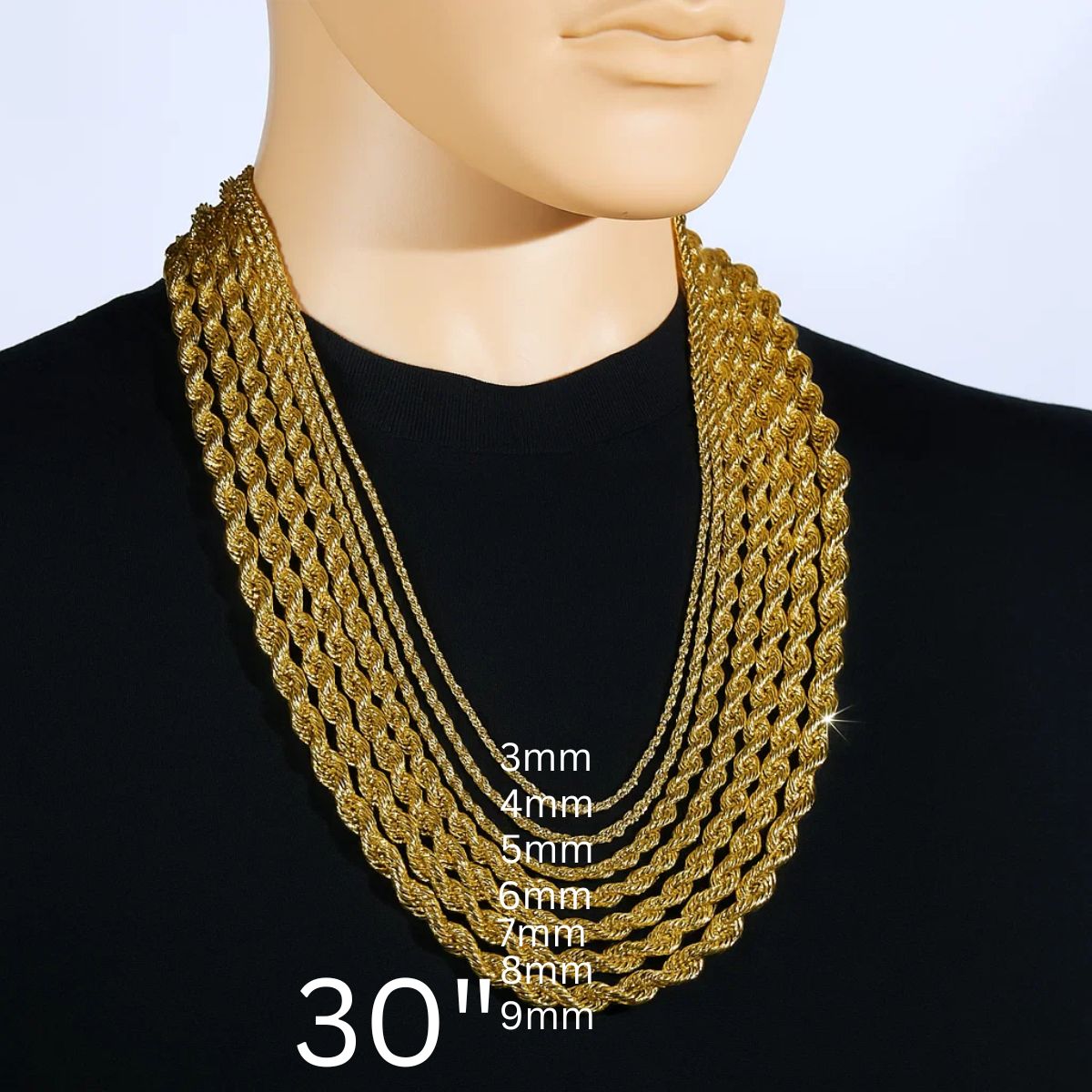 Gold Rope Chain 30" China 2-9mm