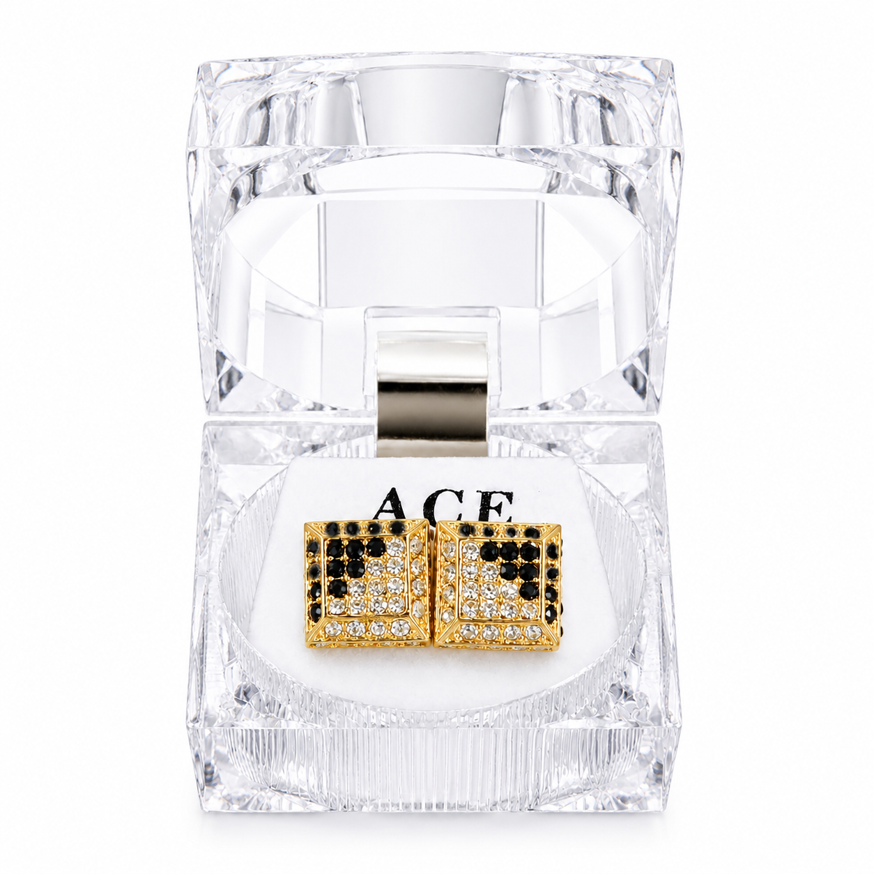Hip Hop L Square Stud Earrings – AAA+ CZ Mounted Gold Clear/Black Iced Out Earrings for Men & Women | Fashion Jewelry