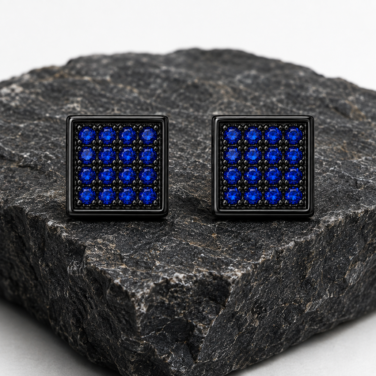 Hip Hop M Square Stud Earrings – AAA+ CZ Mounted Black-Blue Iced Out Earrings for Men & Women | Fashion Jewelry