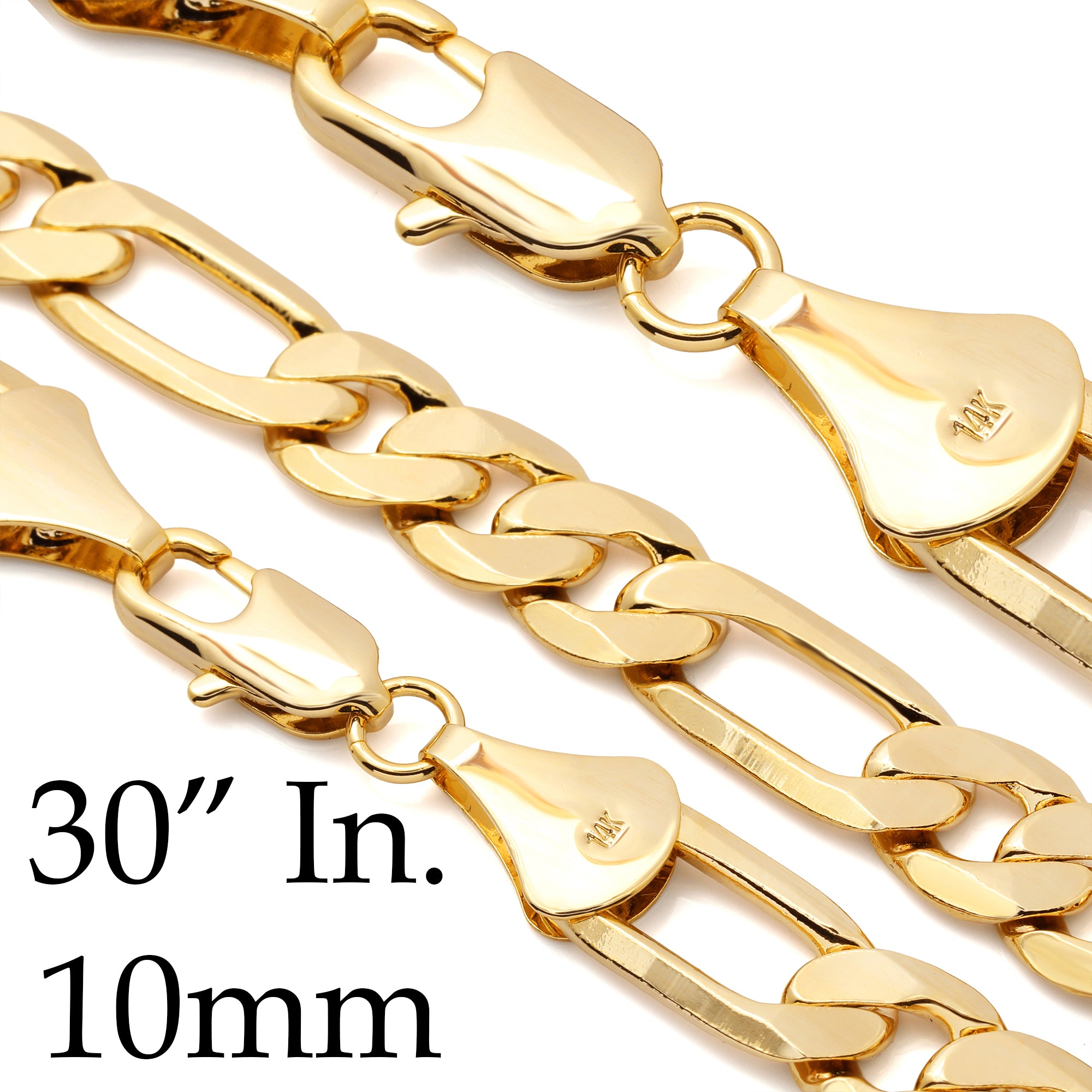 10 MM/30" FIGARO LINK CHAIN NECKLACE SLIM 14K REAL GOLD FILLED