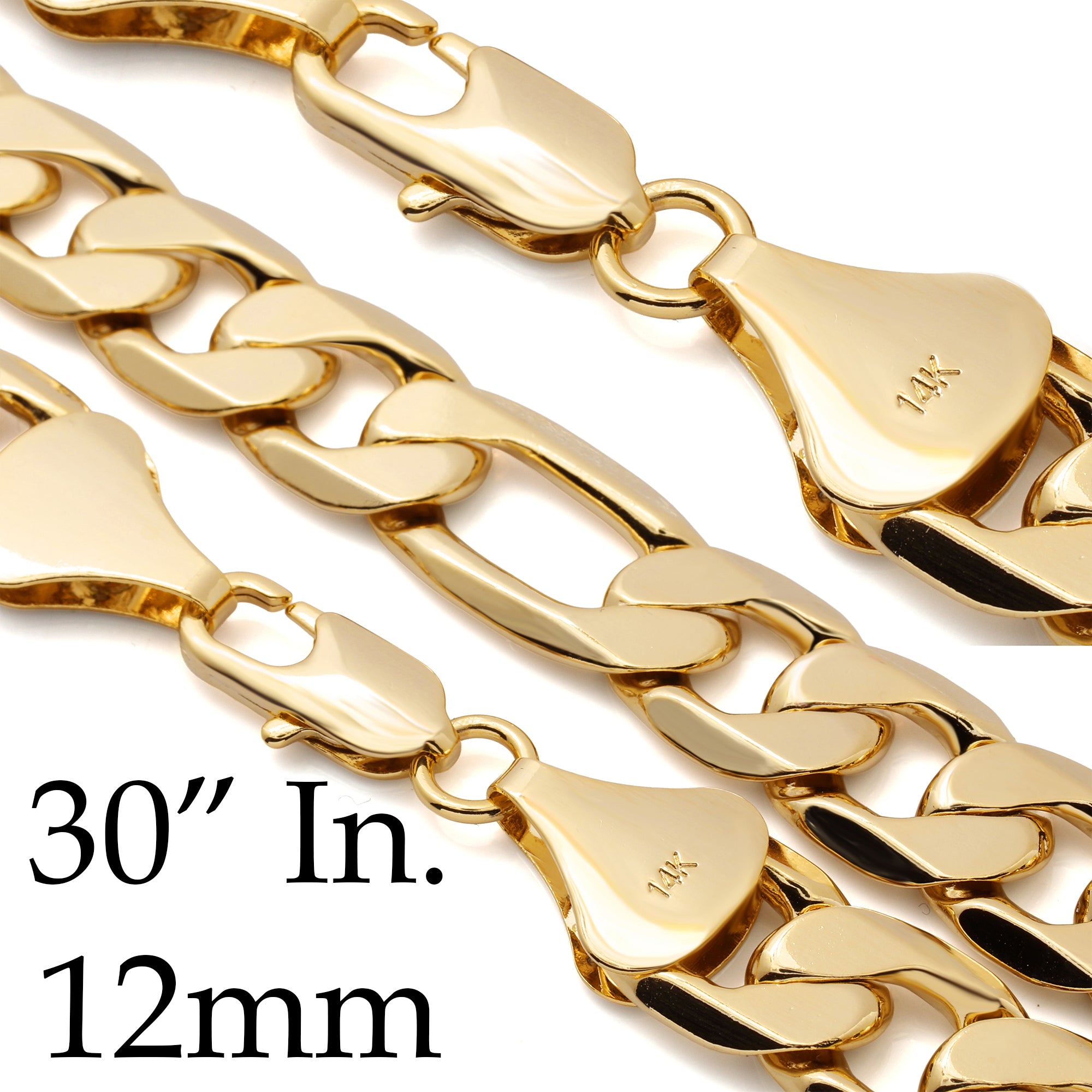 12 MM/30" FIGARO LINK CHAIN NECKLACE SLIM 14K REAL GOLD FILLED