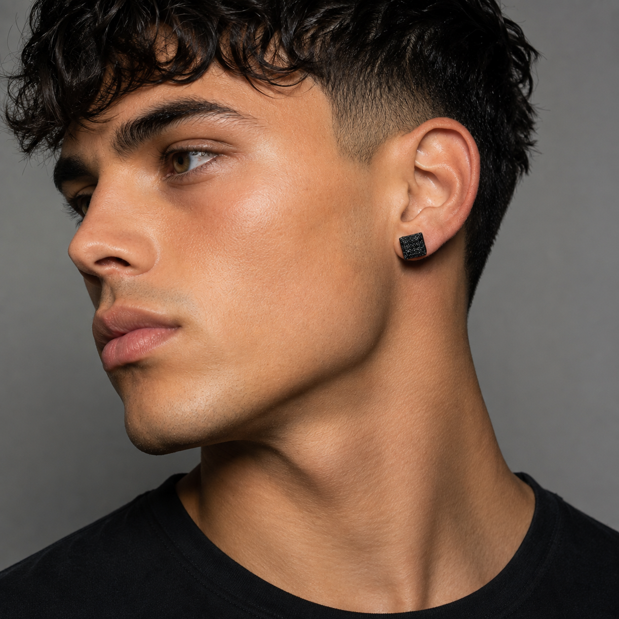 Hip Hop L Square Stud Earrings – AAA+ CZ Mounted BLACK Iced Out Earrings for Men & Women | Fashion Jewelry