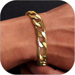 4MM/8"INCHES WIDE 14K GOLD FINISH FIGARO LINK BRACELET