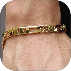4MM/8"INCHES WIDE 14K GOLD FINISH FIGARO LINK BRACELET