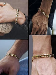 4MM/8"INCHES WIDE 14K GOLD FINISH FIGARO LINK BRACELET