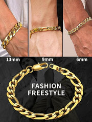 4MM/8"INCHES WIDE 14K GOLD FINISH FIGARO LINK BRACELET