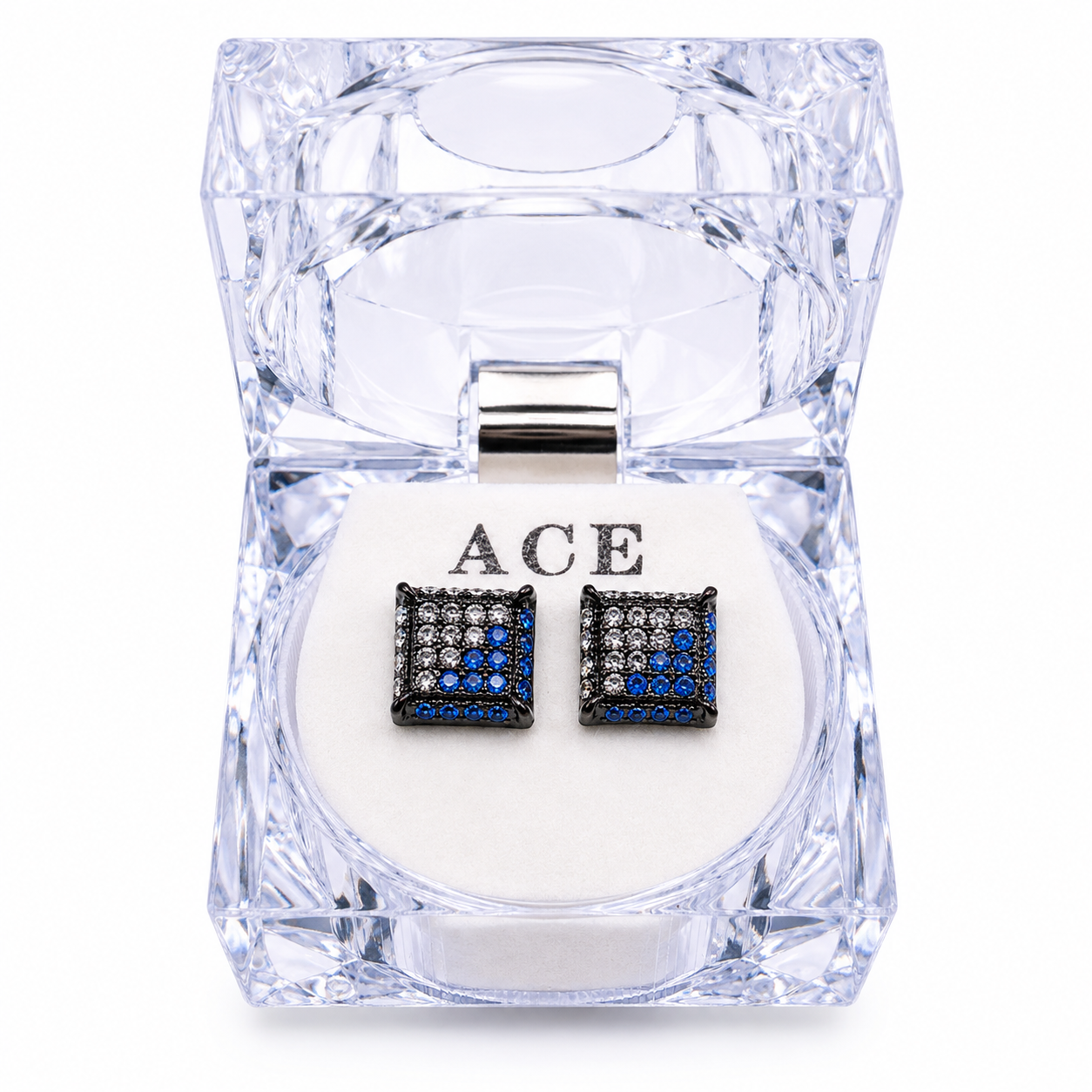Hip Hop M Square Stud Earrings – AAA+ CZ Mounted Black-clear-blue Iced Out Earrings for Men & Women | Fashion Jewelry