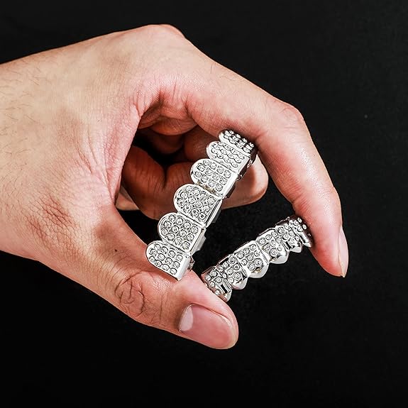 GRILLZ SET SILVER D SHAPE FULLY ICED