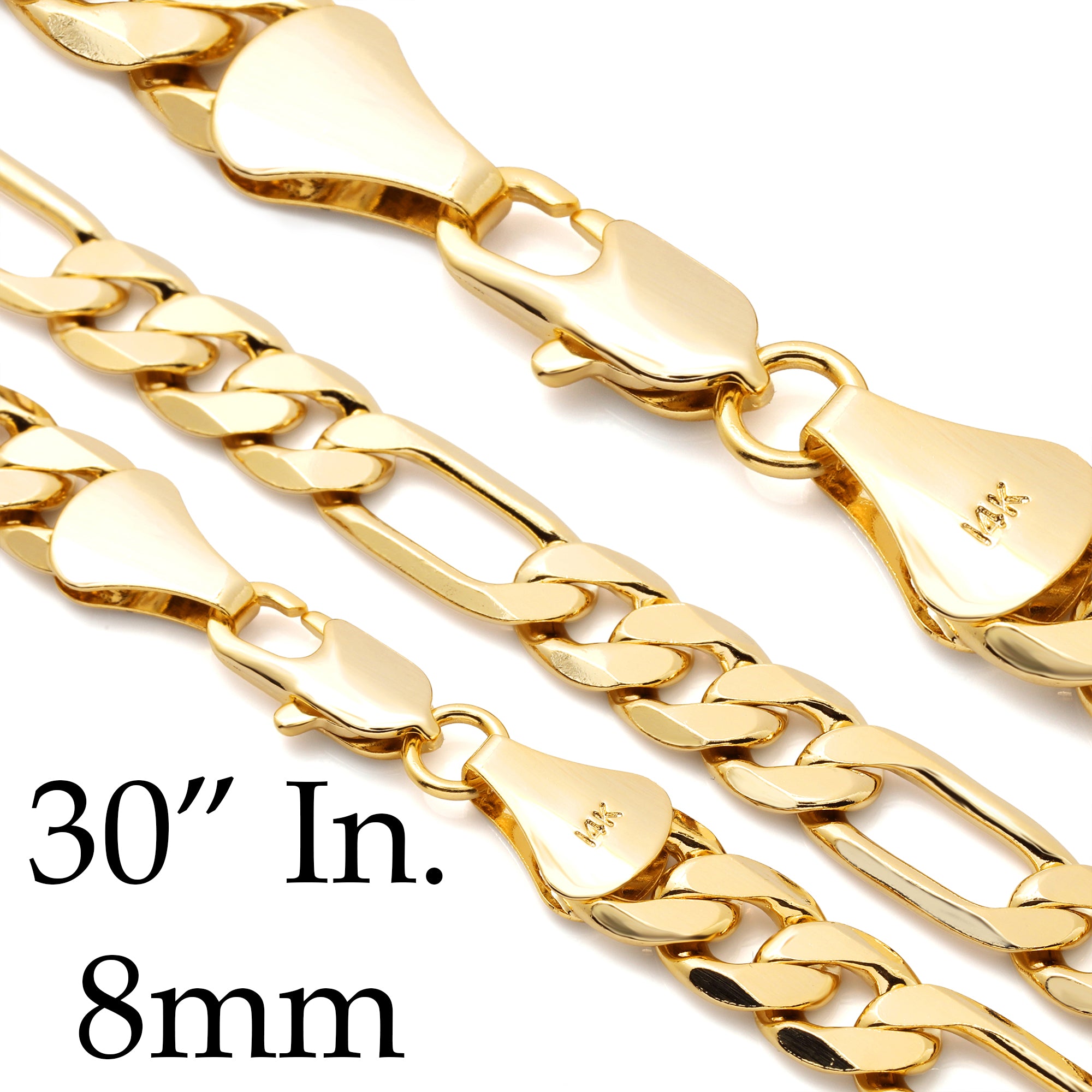 8 MM/30" FIGARO LINK CHAIN NECKLACE SLIM 14K REAL GOLD FILLED