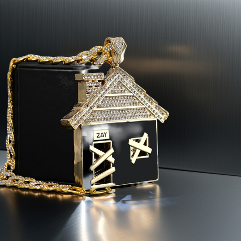 Jumbo Huge Black Bando House 14k Gold Plated 20" Cuban Chain