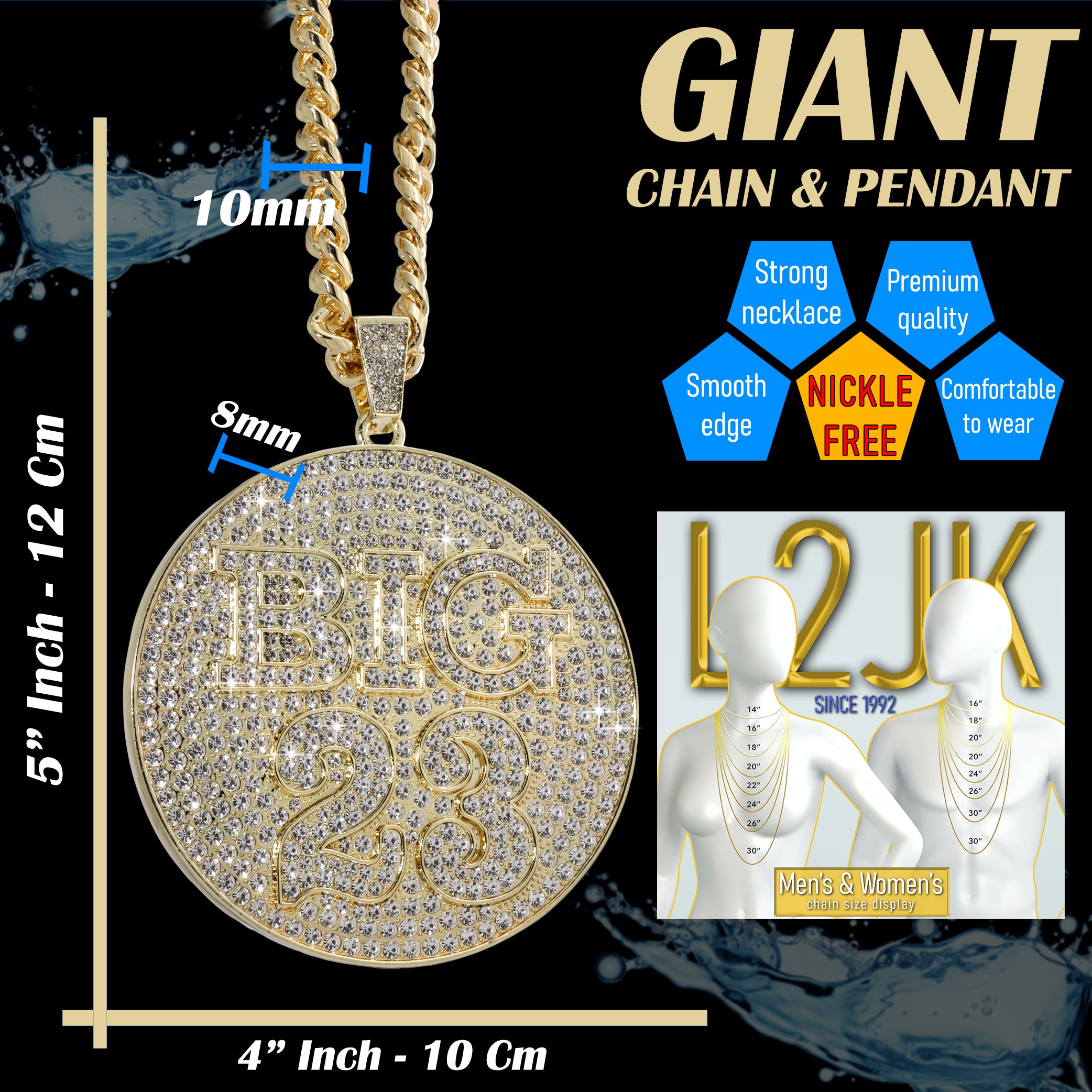 XL - BIG 23 Medallion Fully Iced | Curb Cuban Necklace Gold Plated
