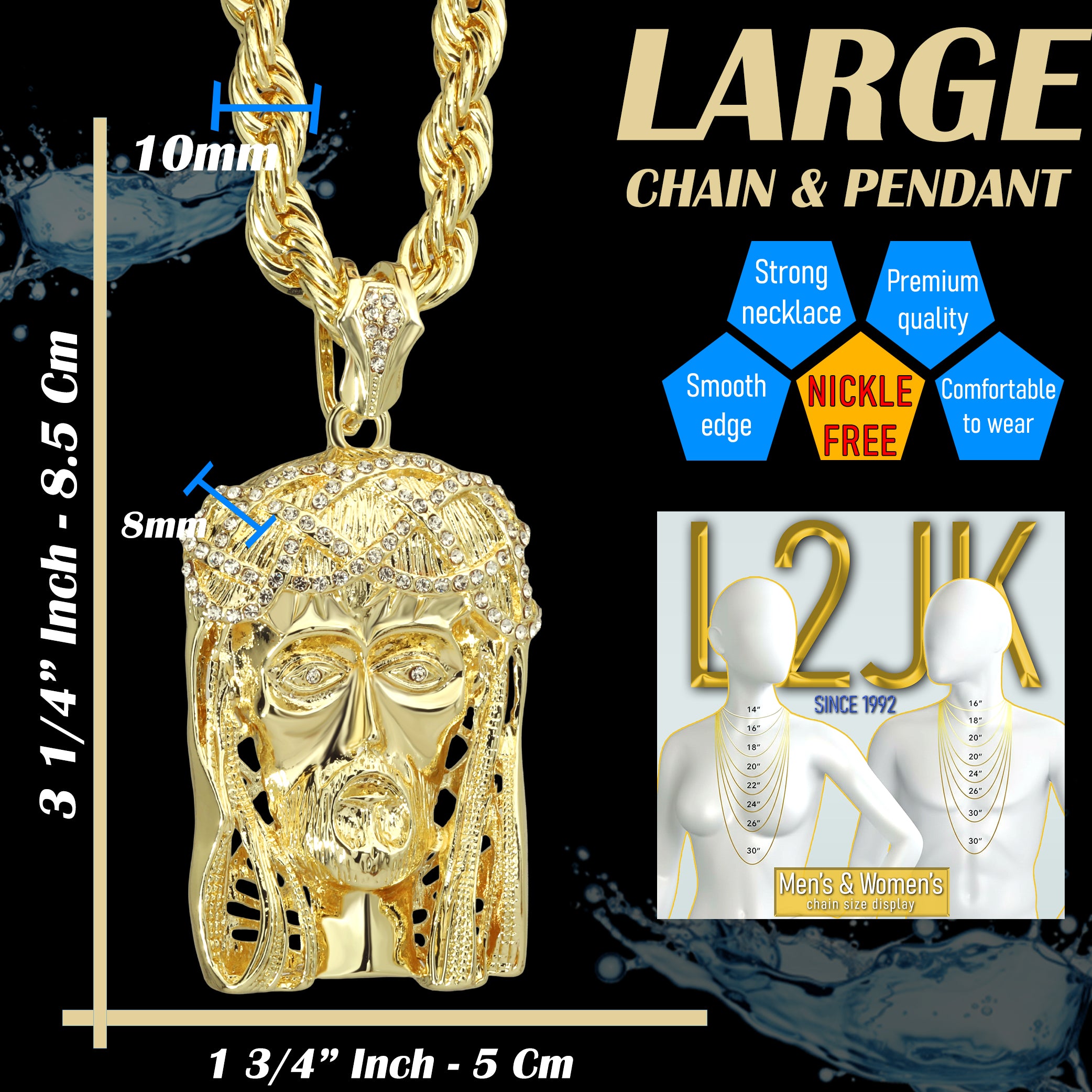Crowned Jesus Piece Fully Iced | 10mm Rope Necklace Gold Plated