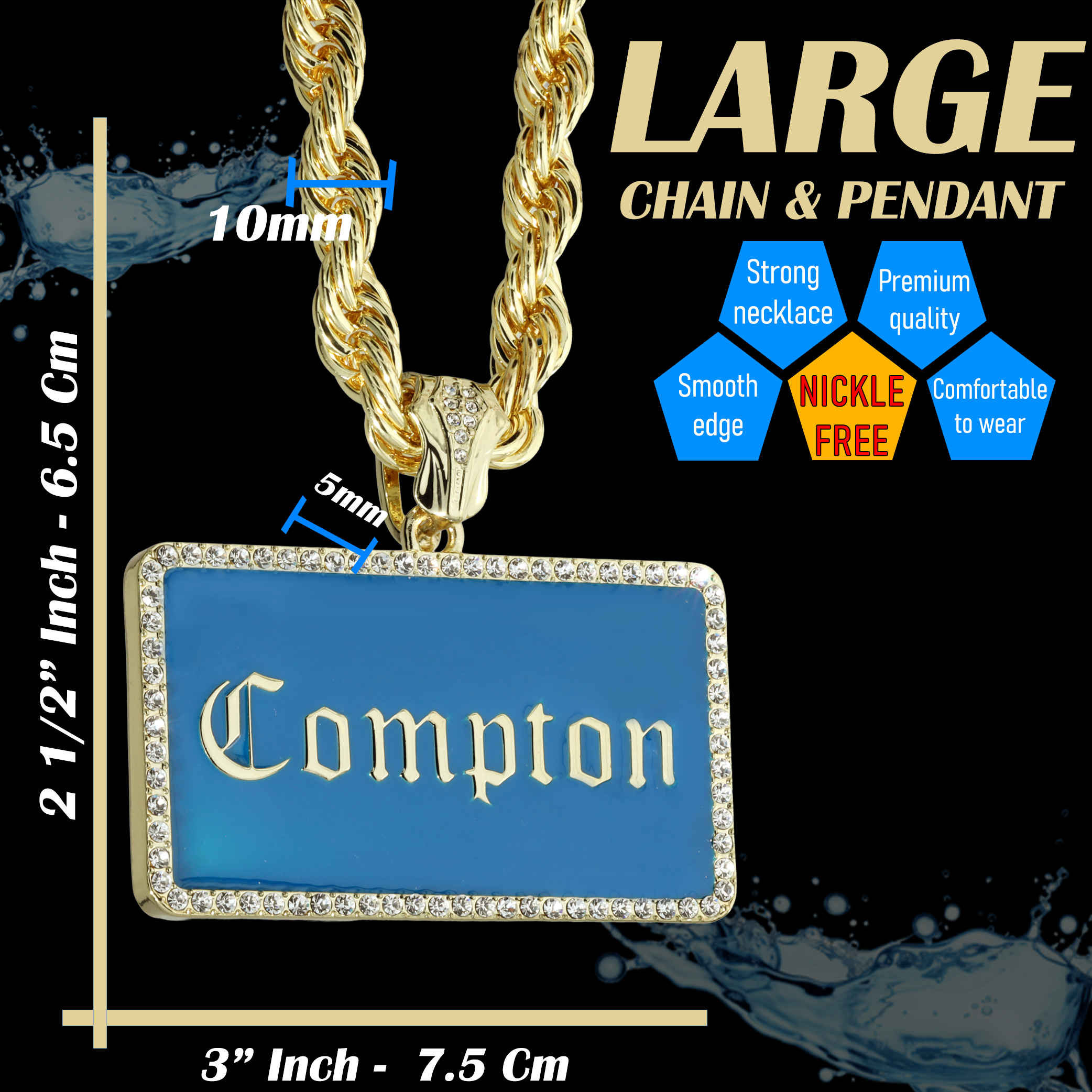 Iced Compton Bar | 14K Rope Necklace Gold Plated 10mm