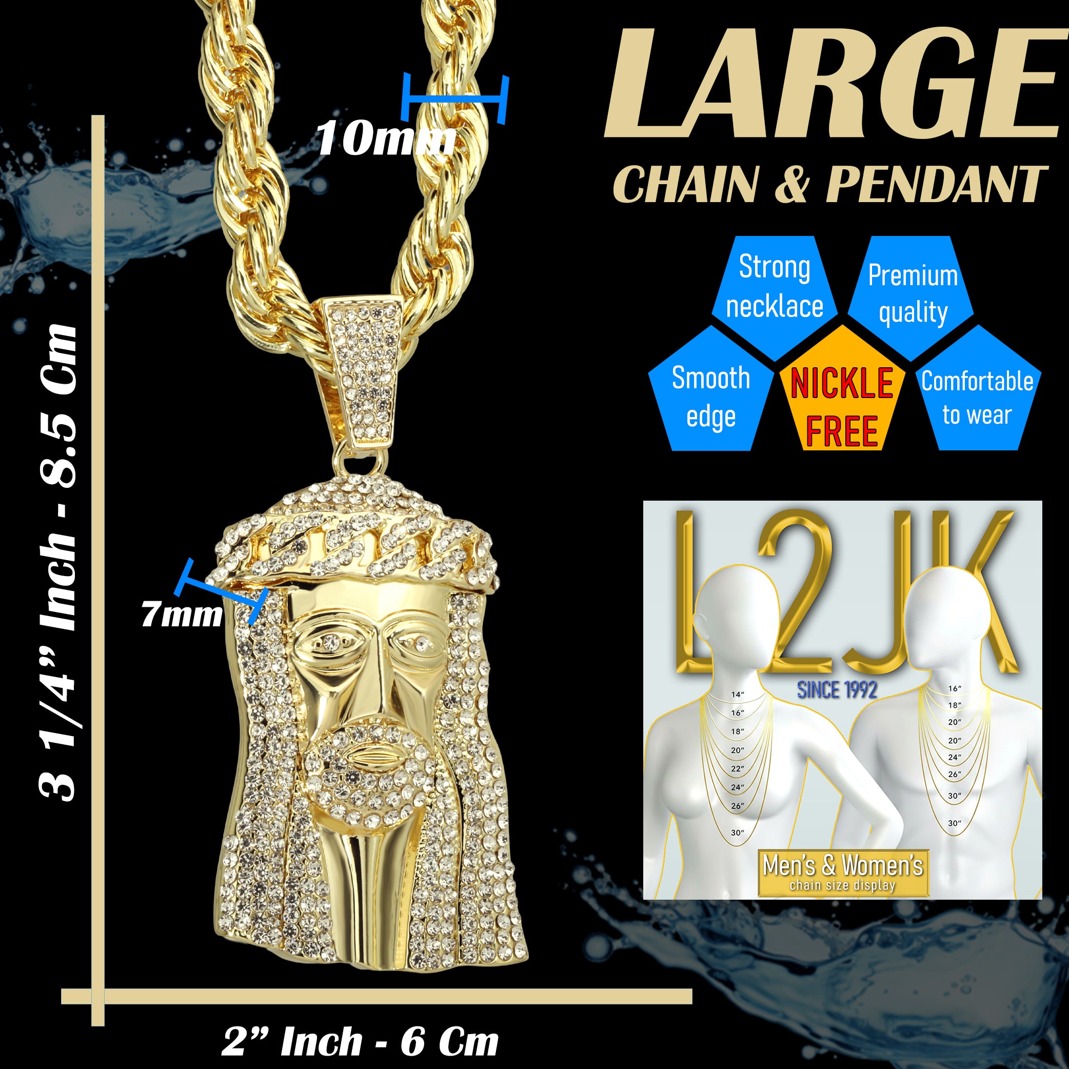 Jesus Piece Fully Iced Cuban Crown | 10mm Rope Necklace Gold Plated