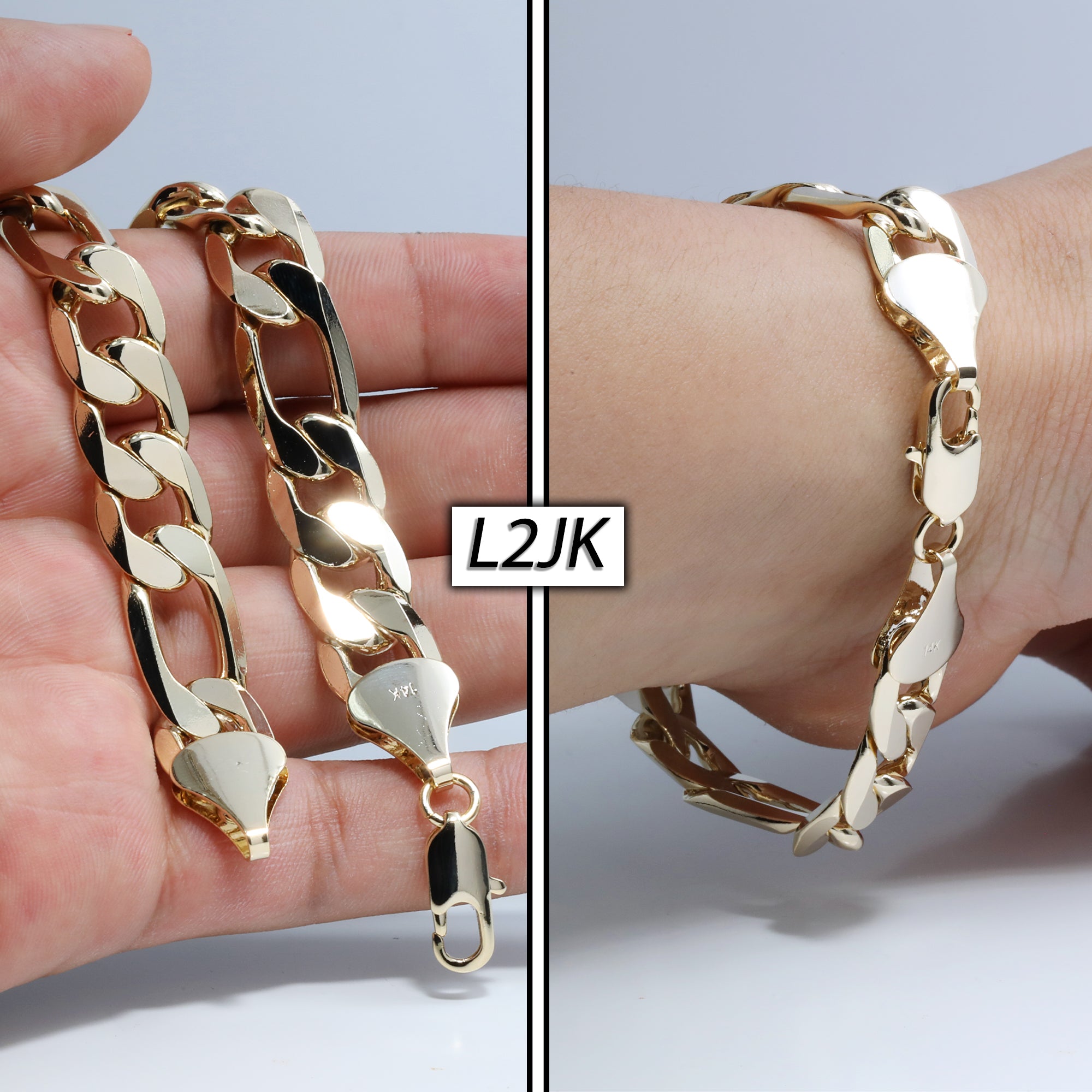 12MM/9" FIGAROM BRACELET – Heavy, Bold, Statement Piece 14k STAMPED