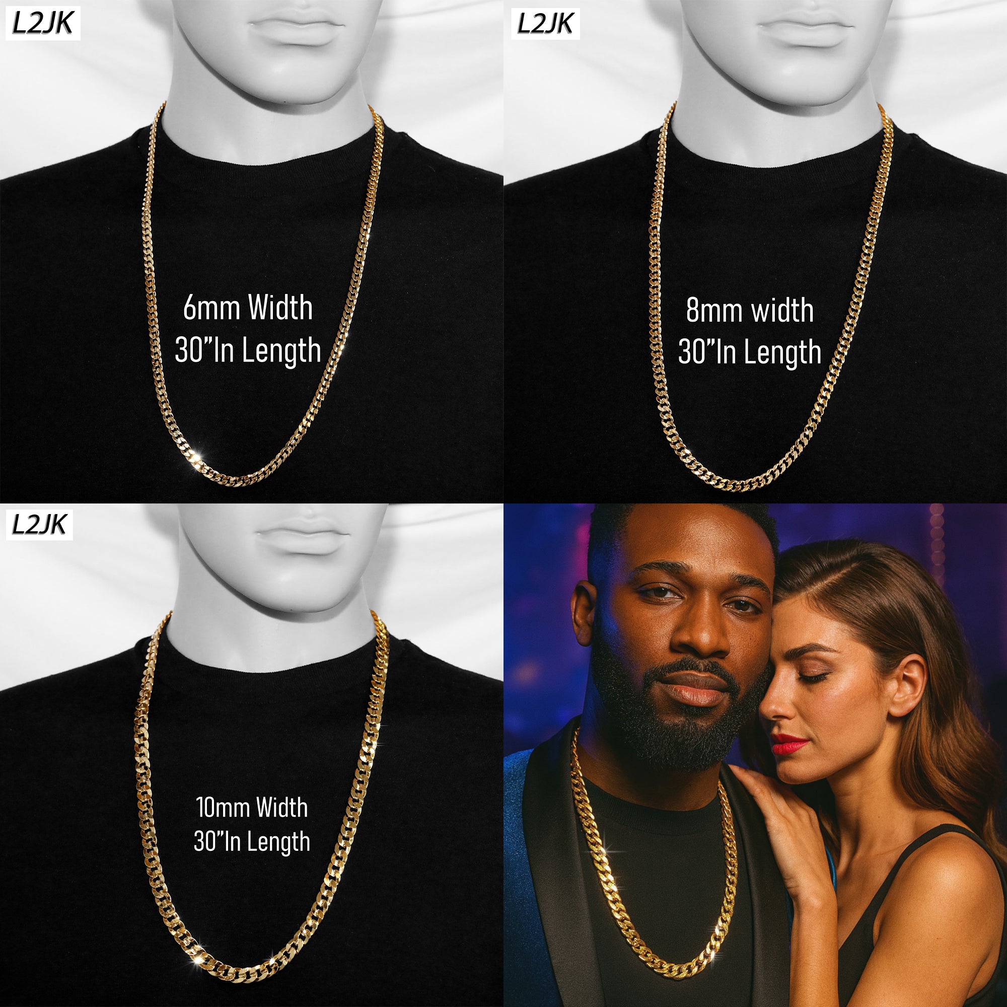 Men's Solid Concave Chain Necklace 5mm-10mm 30" IN.