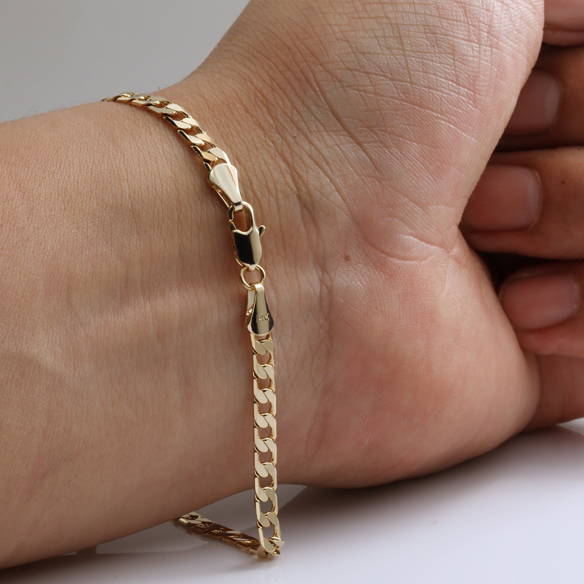 14K Flat Slim Cuban Bracelet 8" - 3mm Gold Plated