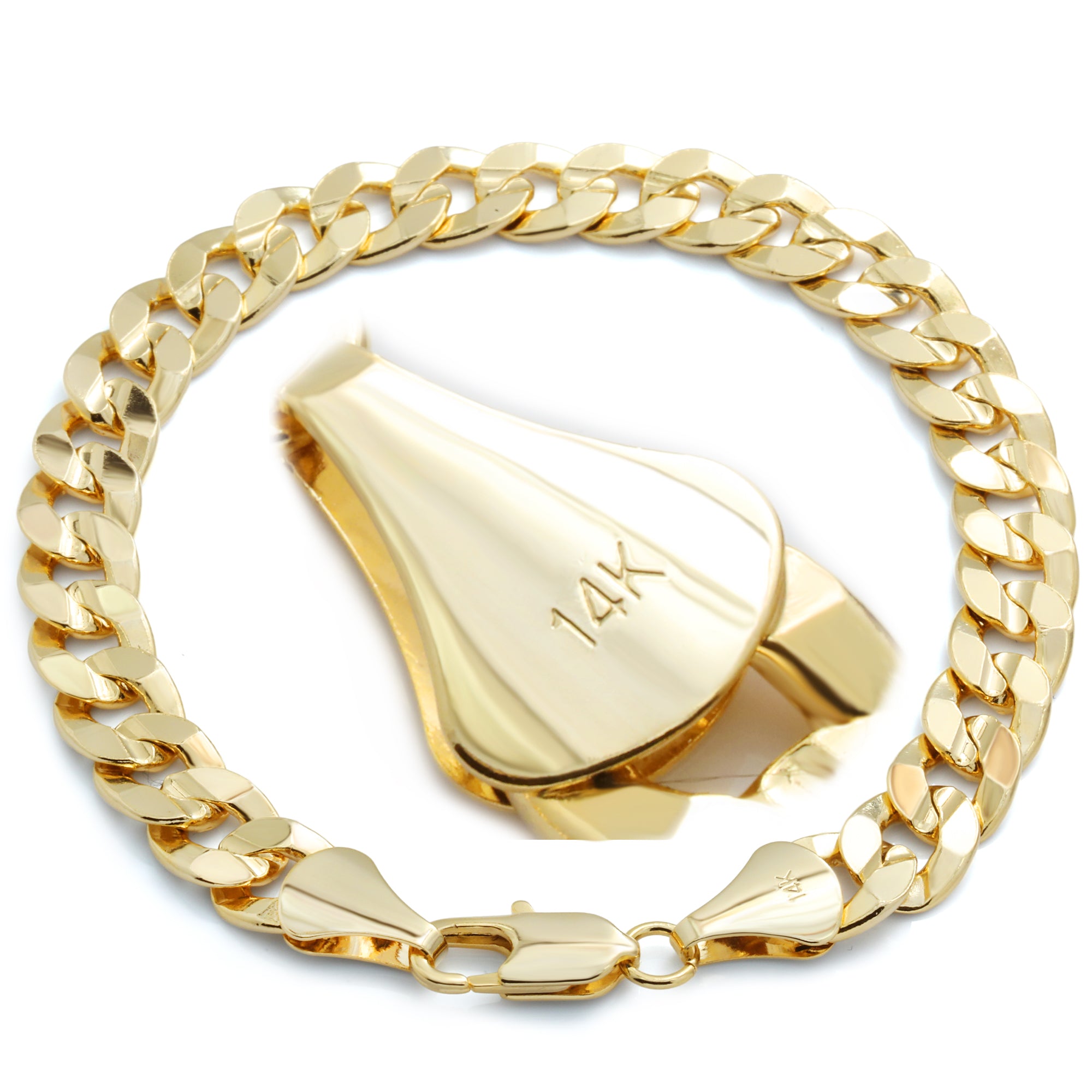 14K Concave Cuban Bracelet 8.5" - 10mm Gold Plated