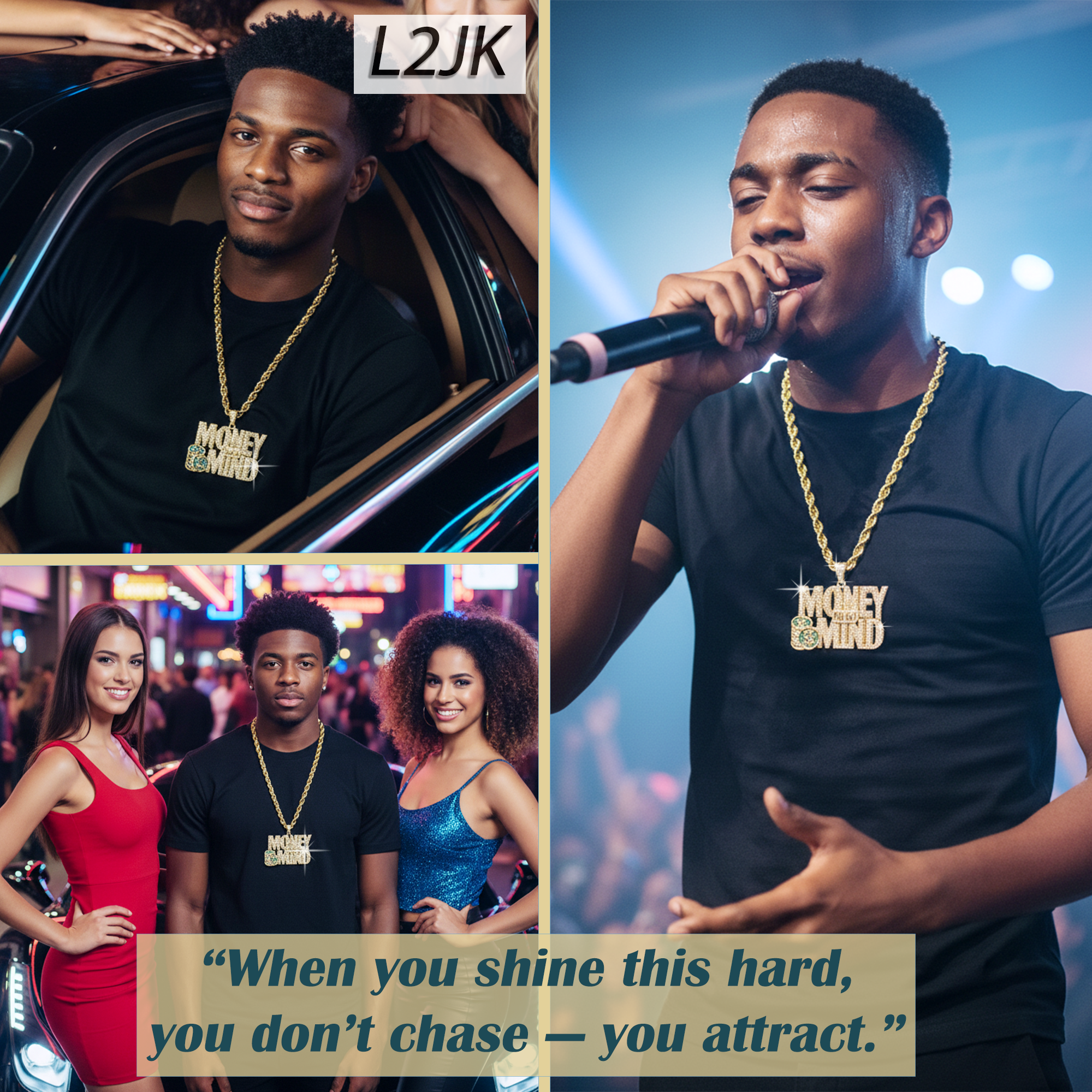 Huge Extra Large "MONEY ON MY MIND" 14k Gold Plated Pendant & Rope Chain