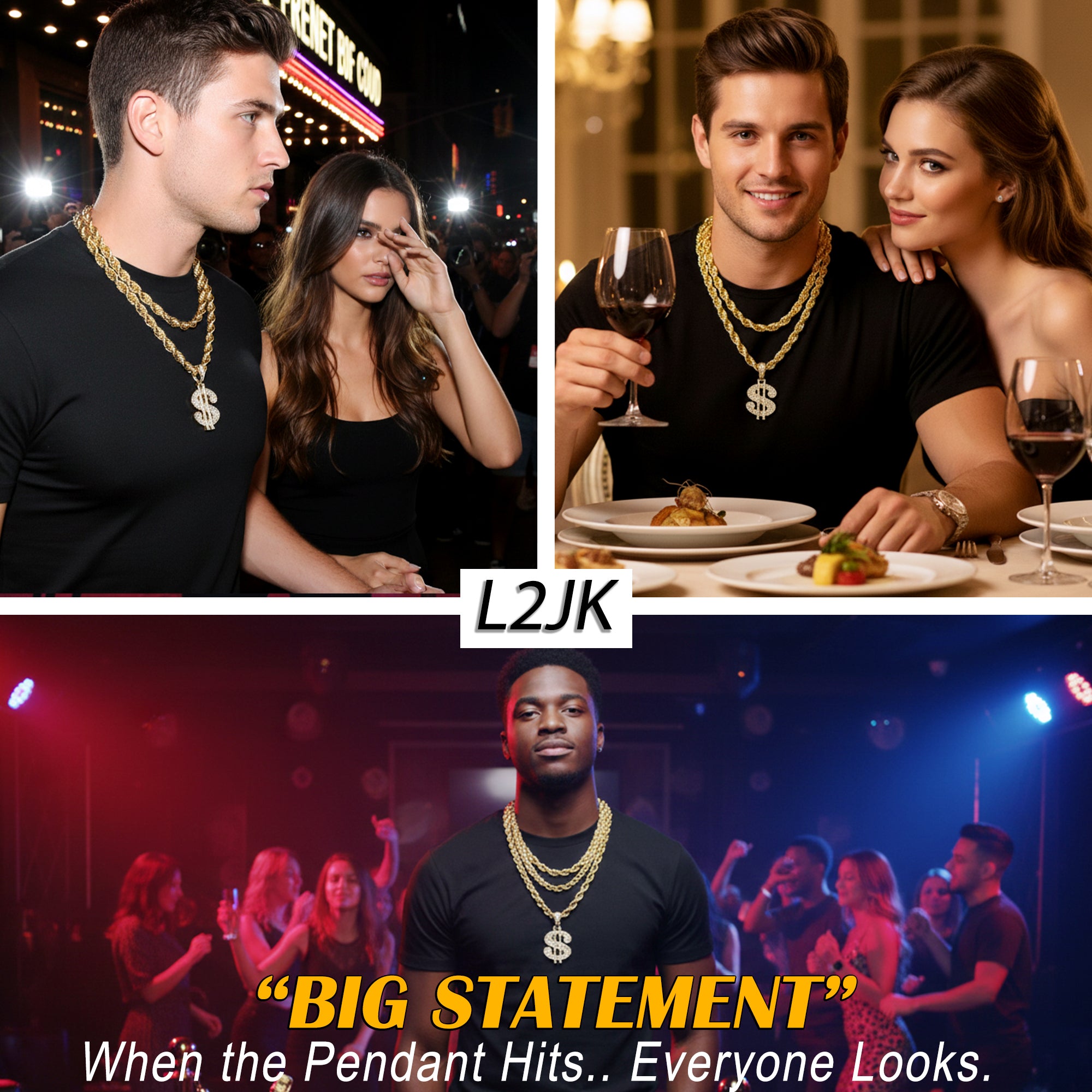 Cash Money Sign Fully Iced | 14K Rope Necklace Gold Plated 10mm