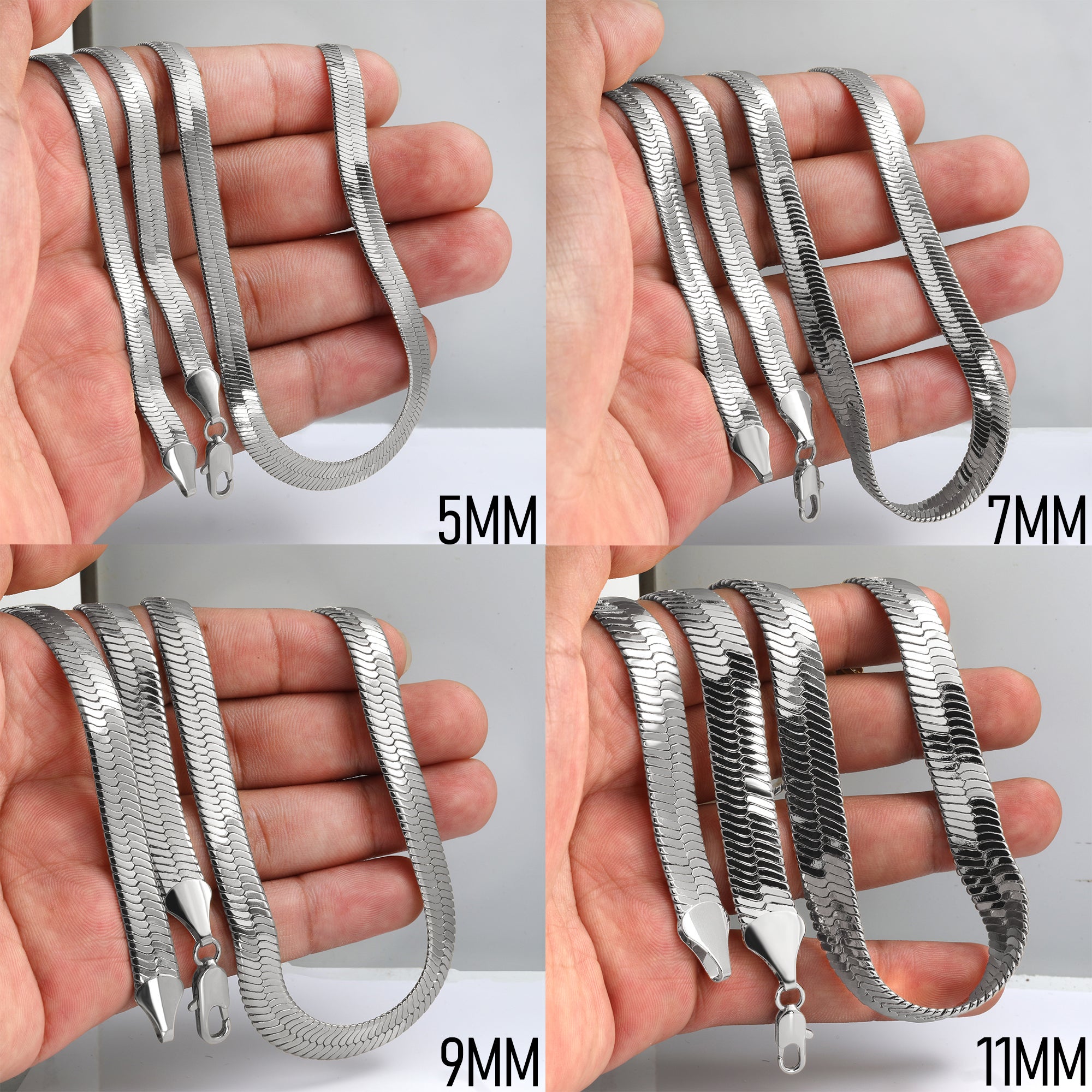 24" Herringbone Necklace 4mm-11mm(silver)