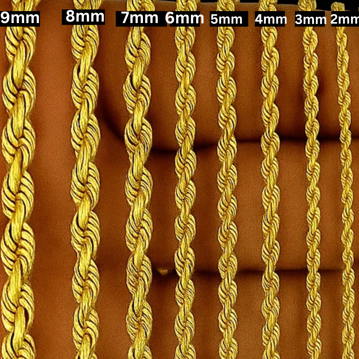 Gold Rope Chain 36" China 2-9mm