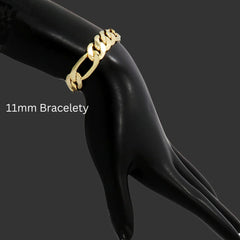 4MM/8"INCHES WIDE 14K GOLD FINISH FIGARO LINK BRACELET