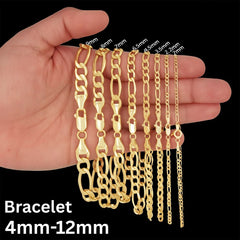 4MM/8"INCHES WIDE 14K GOLD FINISH FIGARO LINK BRACELET
