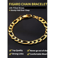4MM/8"INCHES WIDE 14K GOLD FINISH FIGARO LINK BRACELET